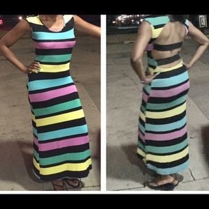 Multi colored striped maxi dress.